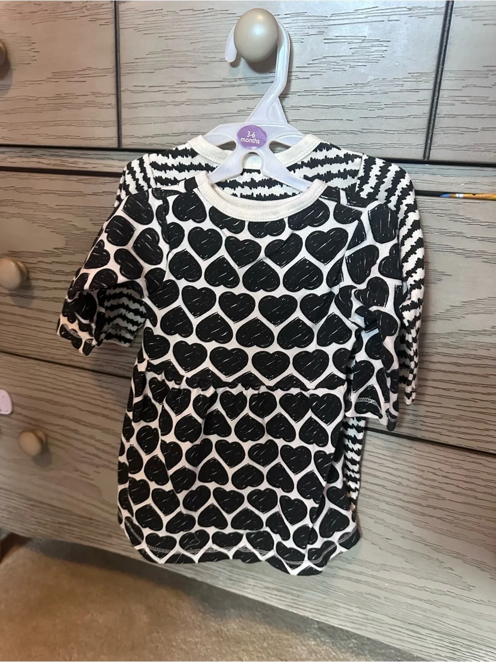 2 Brand New Baby Dresses- Black & White Striped & Black and White Hearts
